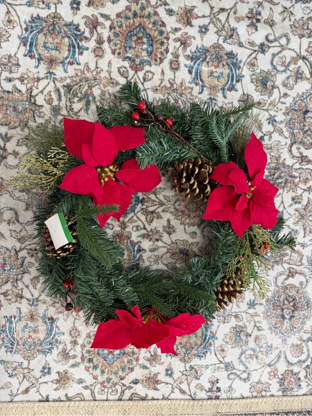 New Christmas Wreath Festive Red Poinsettia Holiday Wreath by old time pottery